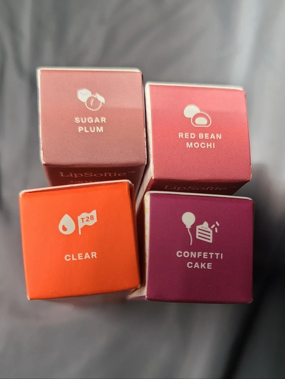 NWT bundle of 4 Tower28 LipSoftie lip balms Softie Sugar Mochi Clear Confetti